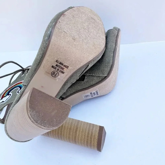 SPEED LIMIT 98 Green Denim Cherry Rainbow Patch Lace Up Heeled Booties - Picture 8 of 8